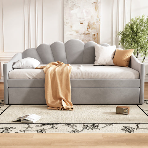UK Local Upholstered Bed, 3FT Single Bed 90x190cm, Bottom With Trundle Bed 90x190cm, Daybed Sofa Bed, Youth Bed, For Adults & Teenagers, Easy Assembly, Velvet, Grey