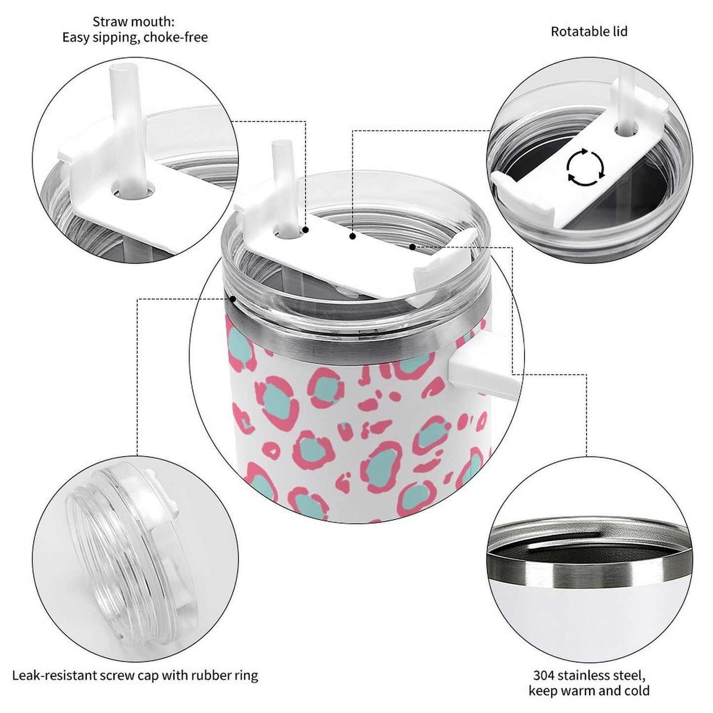 PHDT00201 POD US Local Tumbler 40 oz Large Capacity Car Cup Pink Leopard