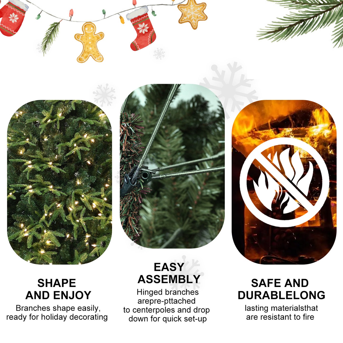 US Local PVC Christmas Tree, Christmas Decorations, Green, With Lights
