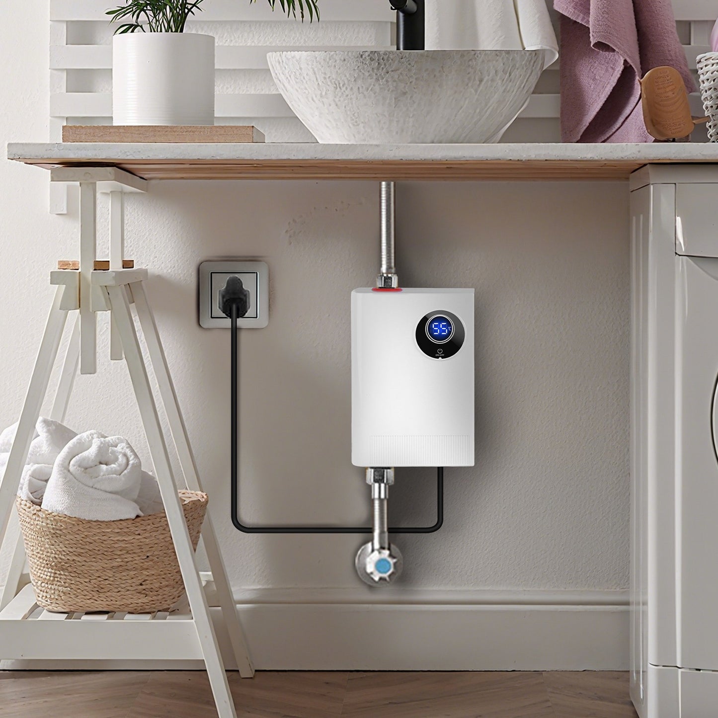 US Local 3000W Electric Tankless Water Heater Instant Mini Hot Water Heater With Digital Display For Kitchen RV Sink Bathroom