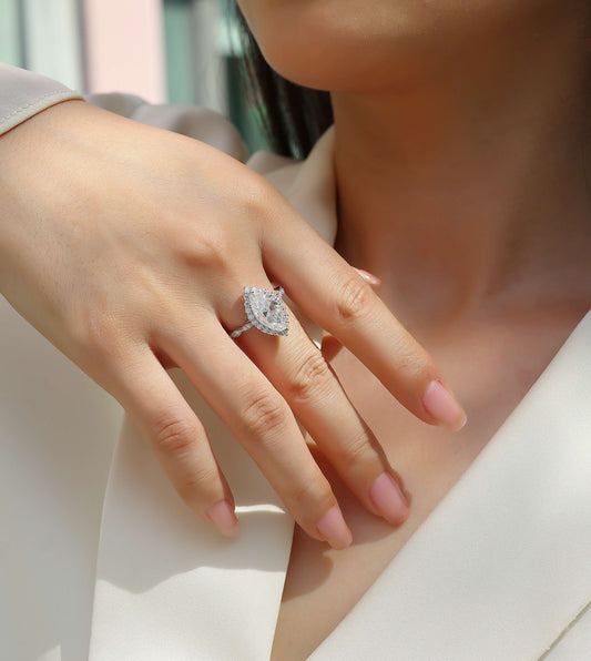 Starlight Craze - A Fashionable Diamond Jewelry Piece Set With Moissanite S925 Sterling Silver And Platinum Diamond Ring