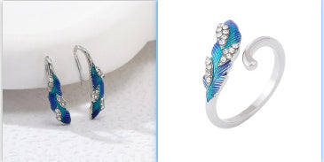 US Local Bright Blue Feather Earring Ring Alloy Earring