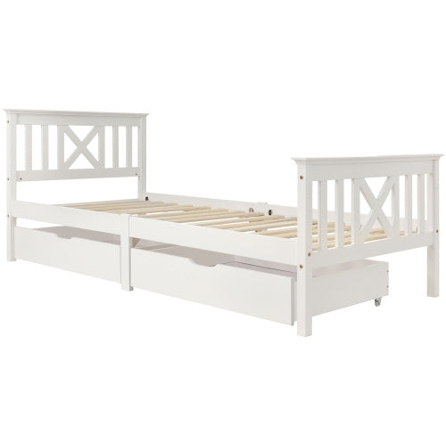 UK Local Wooden Bed Frame With Drawers Single Storage Bed Solid Pine Wood,3FT Guest Bed For Adults, Kids, Teenagers