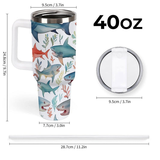 PHDT00215 POD US Local Tumbler 40oz Large Capacity Car Cup Ocean Shark