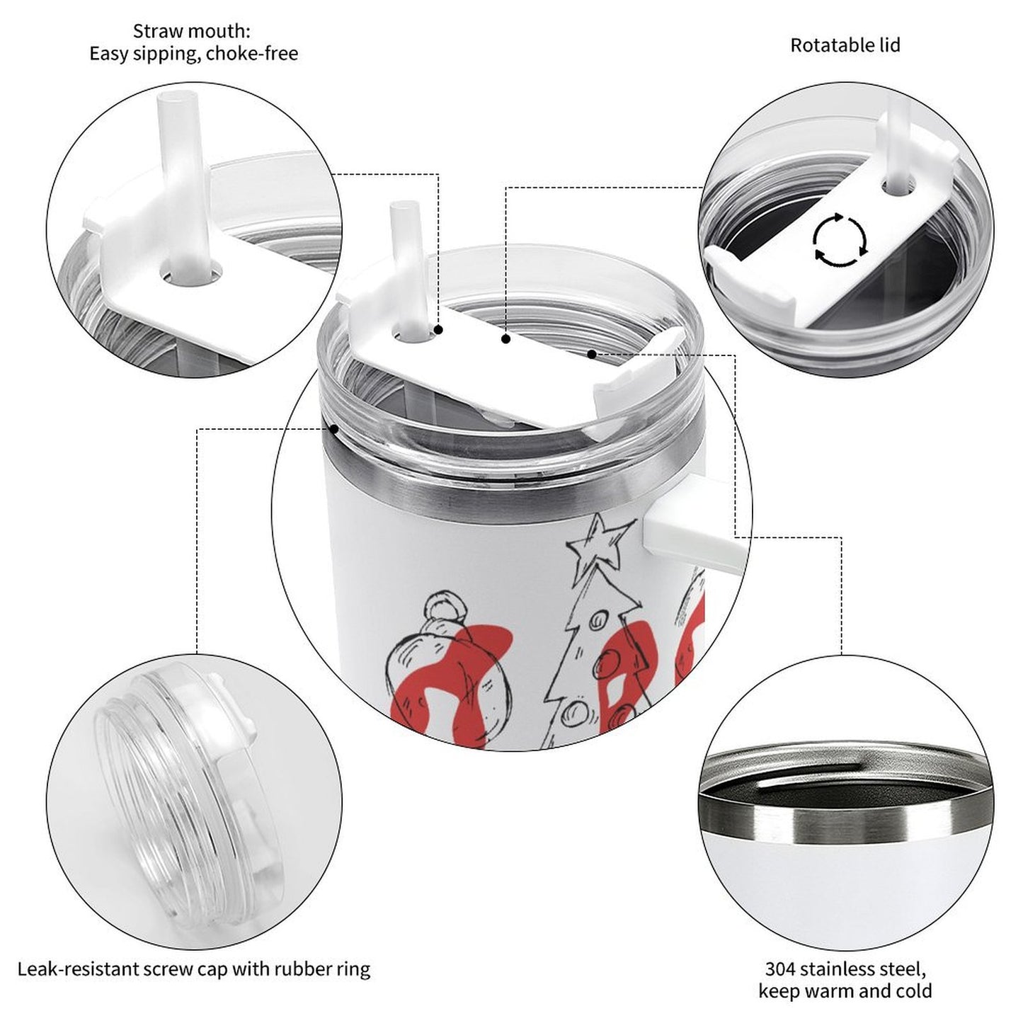 PHDT00311 POD US Local Tumbler 40 oz Large Capacity Car Cup Christmas Sketch, Color Block