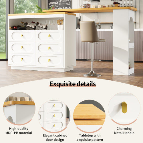 UK Local 360 Rotating Bar Table Main Body 137 X 39 X 90 Cm, Coffee Bar Furniture, Rotating Dining Bar With Storage, Kitchen Island, With Spice Rack, Six Drawers, Open Storage Space, White