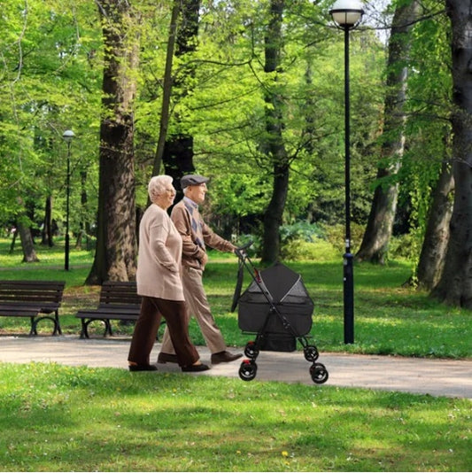 US Local 4 Wheels Pet Stroller Foldable Carrier Strolling Cart Travel Jogger Pet Stroller With Removable Liner Storage Basket For Dog Cat