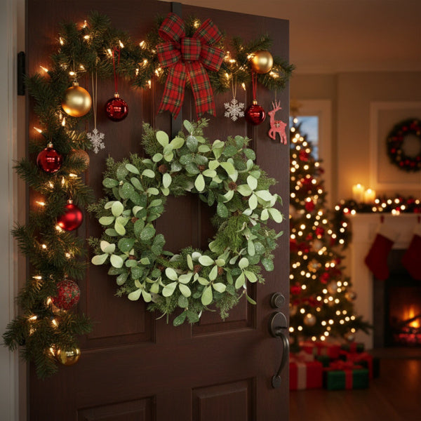 US Local Christmas Cedar Wreath Full Luxe Greenery Holiday Door Festive Pinecone & Berry Accent FBA Shipment