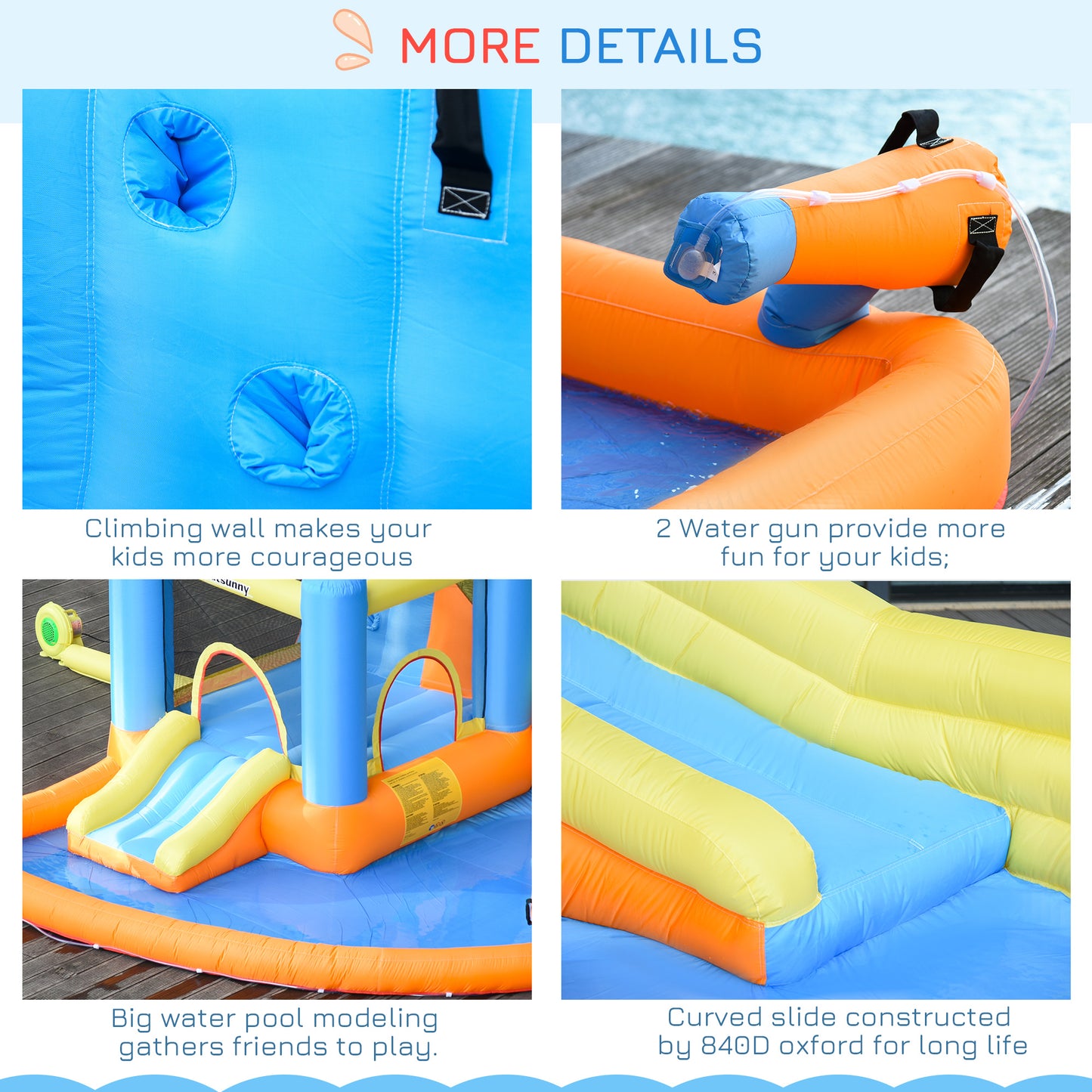 US Local Kids Inflatable Water Slide 5-in-1 Bounce House Water Park Jumping Castle With Water Pool, Slide, Climbing Walls & 450W Air Blower
