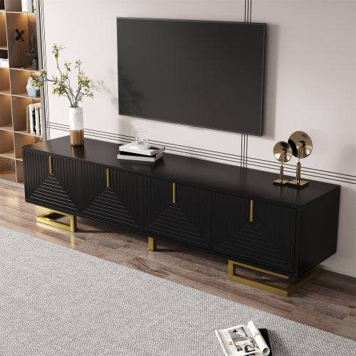 UK Local TV Cabinet, TV Stand With Textured Doors, TV Furniture, Golden Handles And Golden Legs