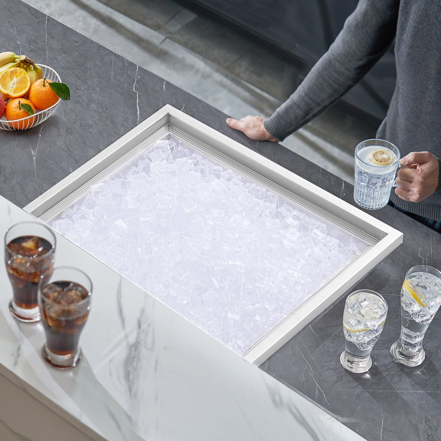 VEVOR Drop In Ice Chest, Stainless Steel Ice Cooler, Commercial Ice Bin With Cover, 40 Qt Outdoor Kitchen Ice Bar, Drain-pipe And Drain Plug Included, For Cold Wine Beer