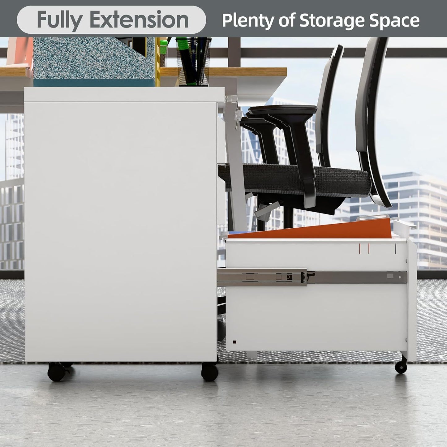 US Local 3 Drawer Mobile File Cabinet With Lock, Under Desk Metal Filing Cabinet For Office,Home,A4 Legal Letter Size, Fully Assembled White