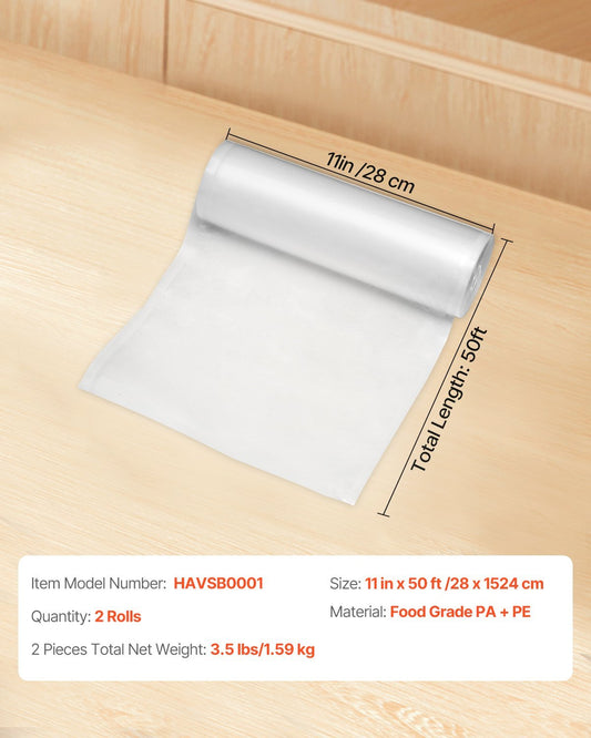 US Local Vacuum Sealer Bags 2 Rolls 11 In X 50 Ft Non-BPA Food Grade Sealing Storage Bag