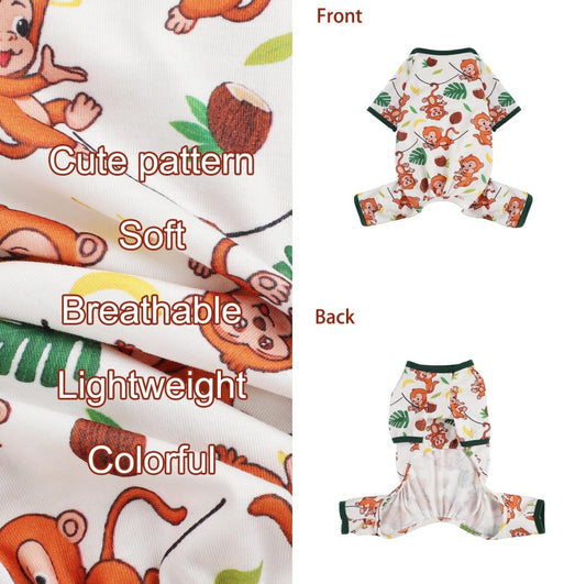 US Local Dog Pajamas Pjs Spring Summer Dog Clothes For Small Dogs Girl Boy, Soft Stretchy Tiny Chihuahua Yorkie Puppy Clothes Doggie Onesies Cat Pet Jammies Outfit, Brown Monkey