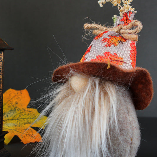 Harvest Festival Faceless Doll Wearing Maple Leaf Top Hat Thanksgiving Doll