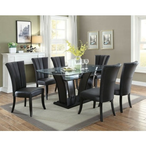 US Local Black Faux Leather Upholstered Lines Back Set Of 2pc Chairs Dining Room Wide Flair Back Chair