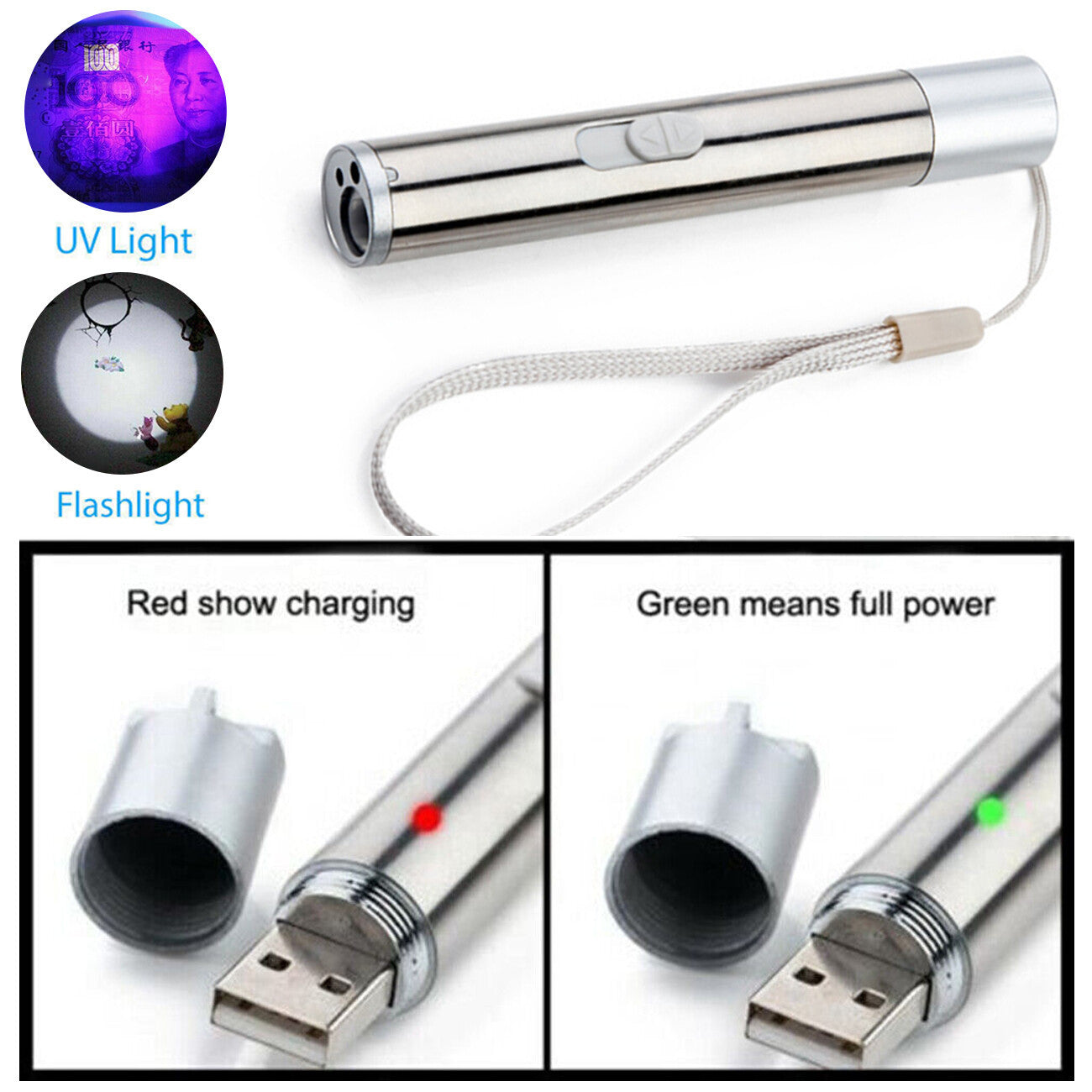 US Local Red Laser Pointer Pen USB Rechargeable LED Light 3 In 1 UV Flashlight 2pcs Cat Dog Toys