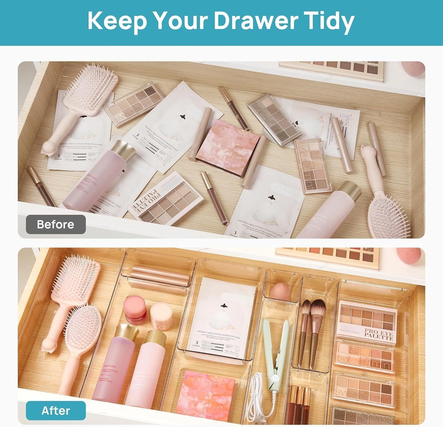 UK Local 25Pcs Draw Organiser Plastic Box Desk Drawer Fridge Trays Makeup Storage Divider