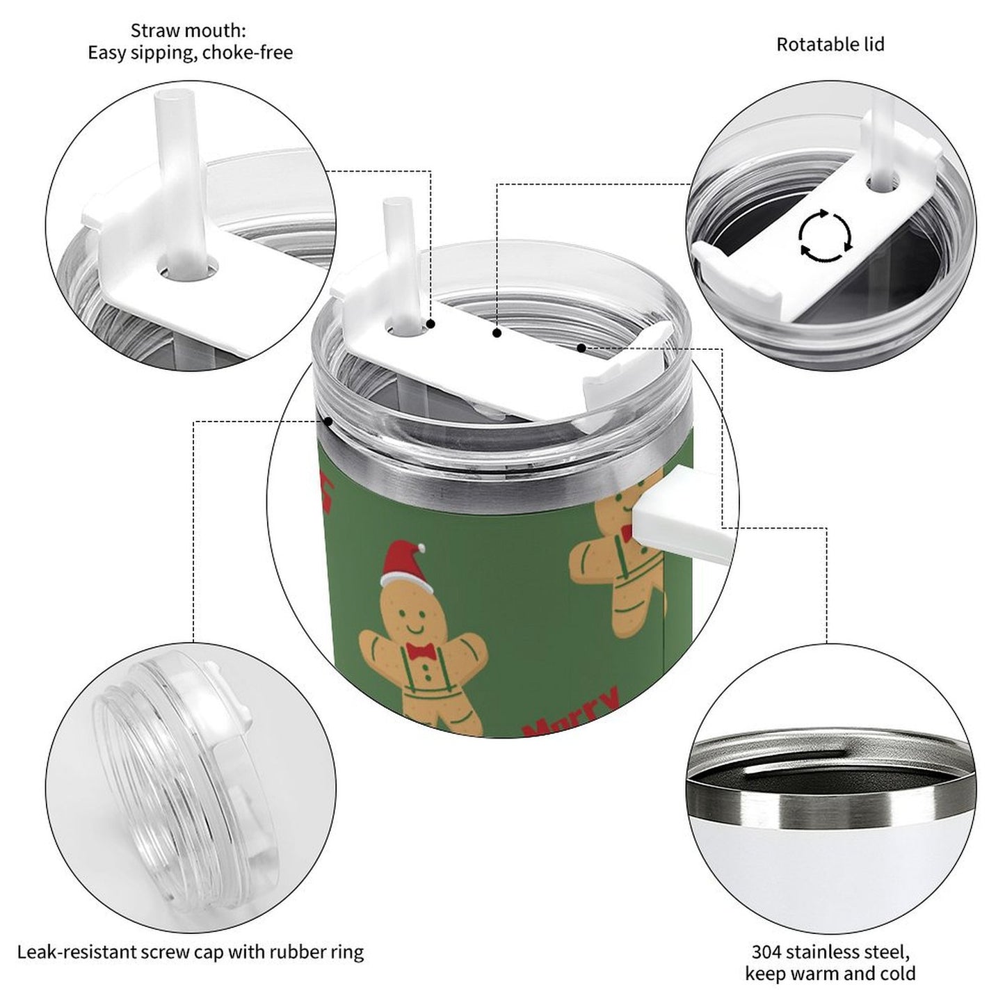 PHDT00293 POD US Local Tumbler 40 oz Large Capacity Car Cup Christmas Gingerbread Man