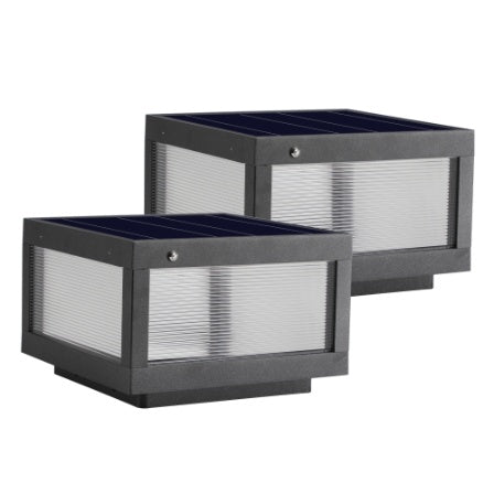 US Local 12 Black Solar Powered LED Post Cap Light, Modern Outdoor LED Fence Light For Pathways, Decks, And Patios 2-Pack