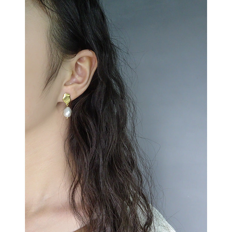 S925 Sterling Silver Stud Earrings INS Simple Fashion Baroque Women