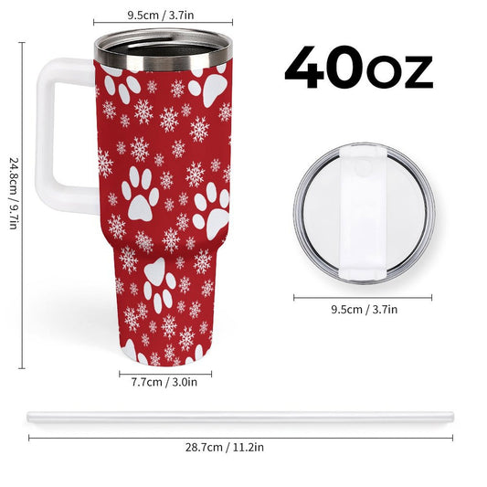 PHDT00313 POD US Local Tumbler 40 oz Large Capacity Car Cup Christmas Snowflakes Cats Dogs Paws Snowflakes Red
