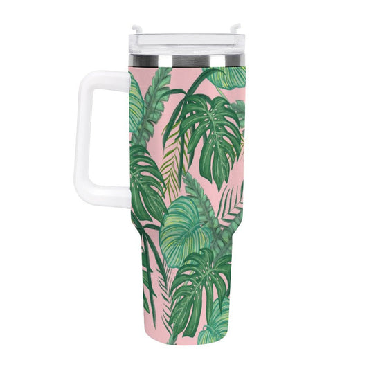 PHDT00047 POD US Local Tumbler 40 oz Large Capacity Car Cup Tropical, Monstera, Pink, Greenery