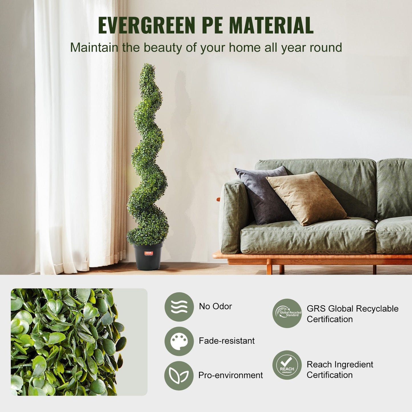 US Local VEVOR 2 Pack 5' Artificial Boxwood Topiary Tree Faux Plant UV Decor In Outdoor