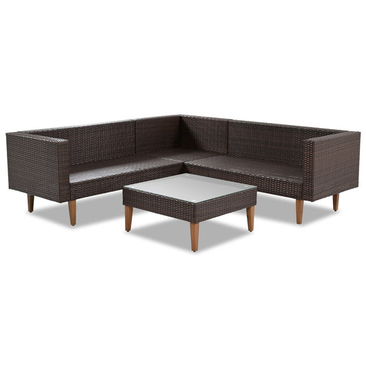 US Local 4-Piece Outdoor Wicker Sofa Set, L-Shape Patio Furniture With Colorful Pillows