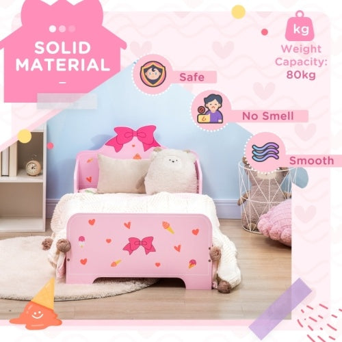 UK Local ZONEKIZ Princess Themed Kids Toddler Bed W Cute Patterns, Safety Rails, For Ages 3 6 Years