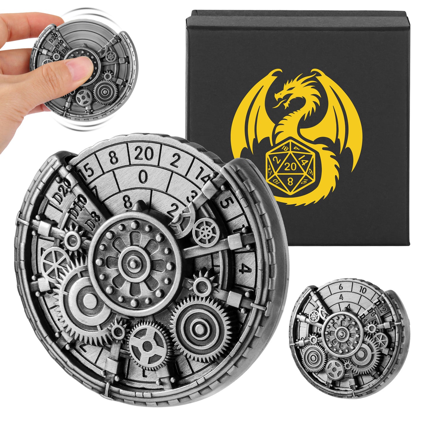 US Local Private Model Time Gear Fingertip Gyroscope Retro Wheel DND Dice Gift Box Set, Role Playing Game Dice On The Table