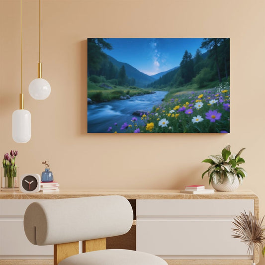 POD Decor Interior Frame Painting Horizontal, Mountain river starry summer