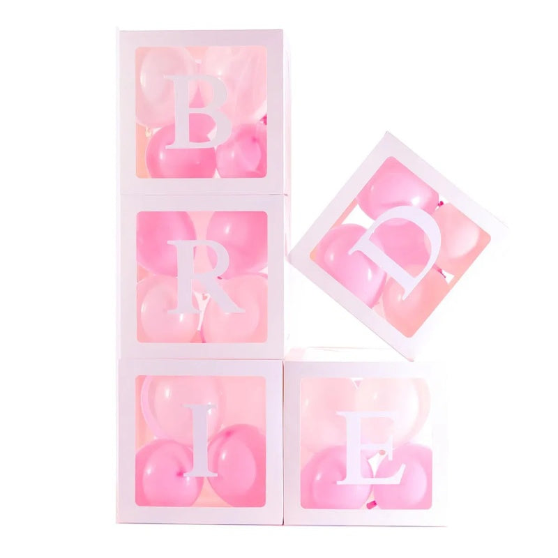 US Local 5 Pieces Wedding Balloon Boxes BRIDE Letters White Clear Balloon Blocks Box Party Decorations Balloons Boxes For Engagement Bride Shower Weddings Centerpieces Photo Booth Props, No Balloons
