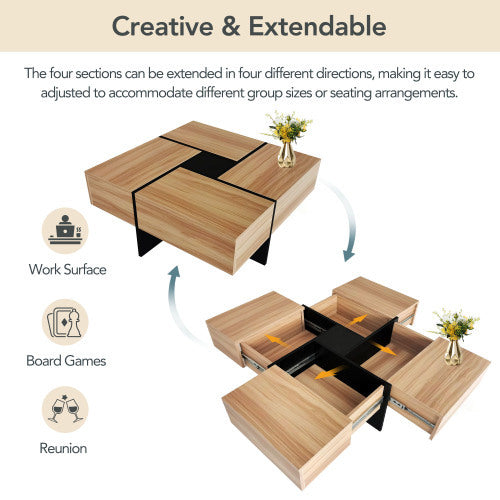 USA Local Unique Design Coffee Table With 4 Hidden Storage Compartments