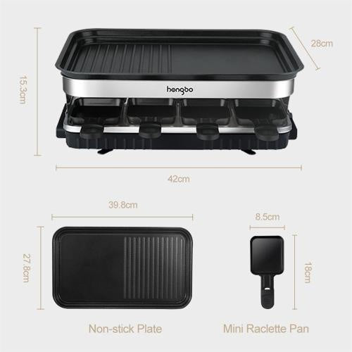 US Local Raclette Grill 8 People Grill Plate Non-stick Coated, Raclette With 8 Mini Raclette Pans, Infinitely Adjustable Temperature, 1500W
