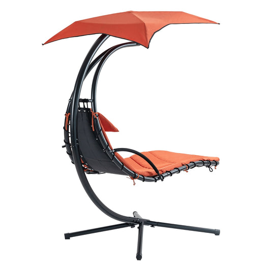 US Local Hanging Chaise Lounger With Removable Canopy, Outdoor Swing Chair With Built-in Pillow, Hanging Curv