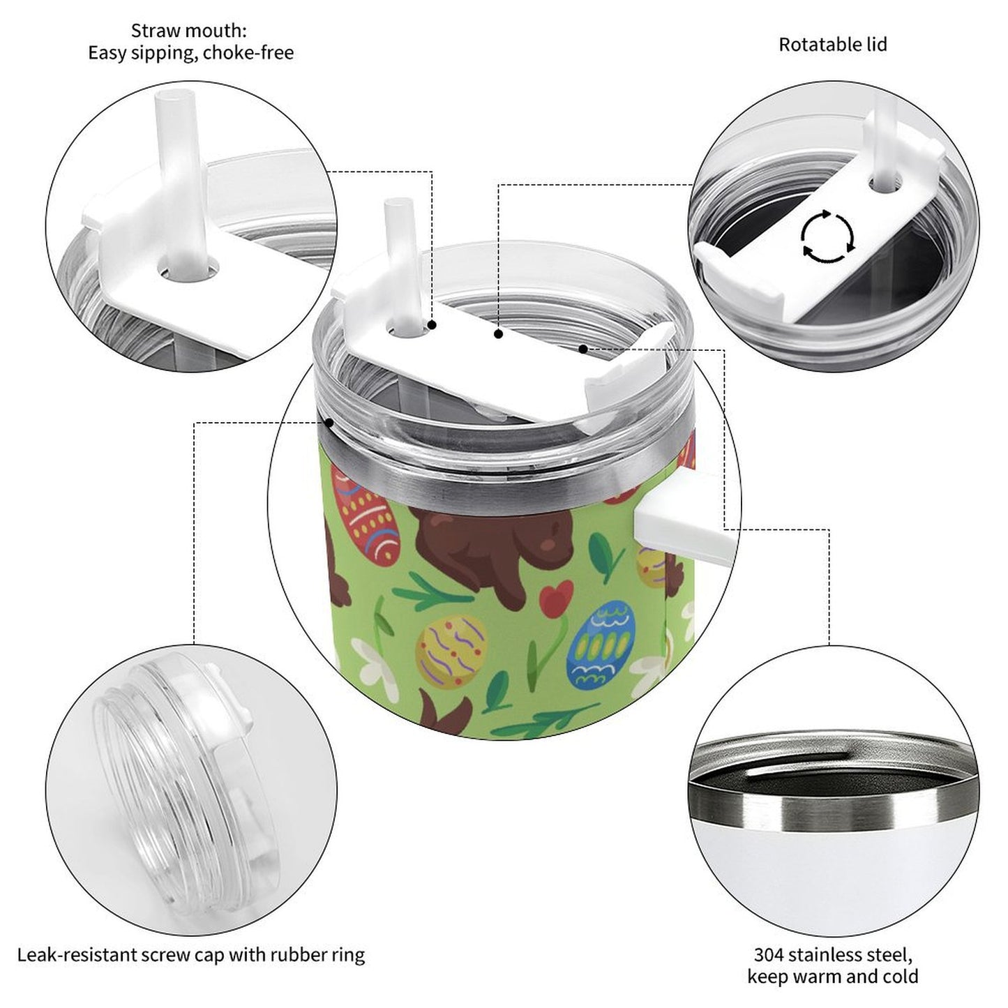 PHDT00527 POD US Local Tumbler 40oz Large Capacity Car Cup Green, Easter, Rabbit