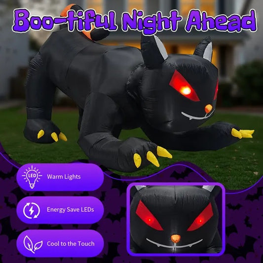 US Local 6.5 FT Halloween Inflatables Animated Black Cat With Shakable Head, Outdoor Decorations Blow Up Yard Decor With Built-in LEDs For Indoor Party Garden Lawn Decor