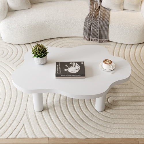 UK Local Cloud Shaped Coffee Table, Irregular White Tea Table, Round Corner End Table, Modern Coffee Table With 4 Legs, For Living Room Furnitur, Easy Assembly