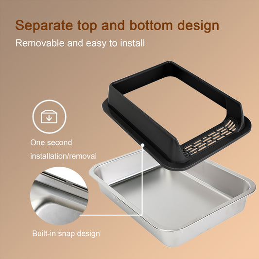 US Local Oversized Stainless Steel Litter Box, Semi-enclosed Splash-proof And Leak-proof Design, Removable Lid, Suitable For Big Cats, And More