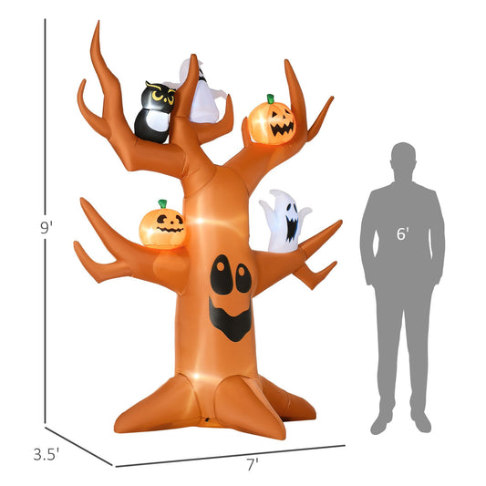 CA Local 9ft Inflatable Halloween Haunted Tree With Pumpkins, Ghosts And Cat, Blow-Up Outdoor LED Yard Display For Garden, Lawn, Party, Holiday