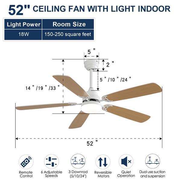 US Local Indoor Modern 52 Inch Ceiling Fan