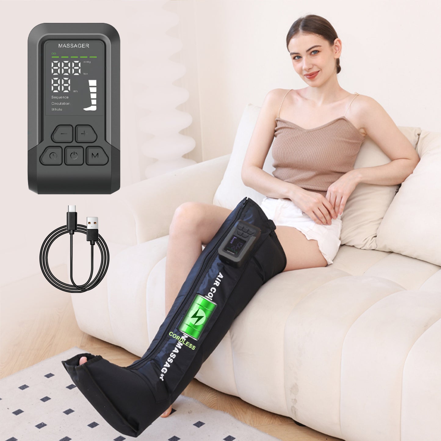 US Local Leg & Foot Massager With Air Compression, 5 Pressure Levels, 3 Smart Modes, Rechargeable & Portable, Pain Relief For Muscles & Circulation, Type-C Charging, Home,Office Use