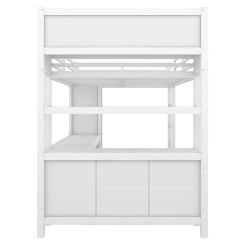 US Local Metal Loft Bed With Wardrobe And L-shaped Desk, Full Size Loft Bed With Storage Cubes And Shelves, Heavy Duty Loft Bed For Kids Teens Adults