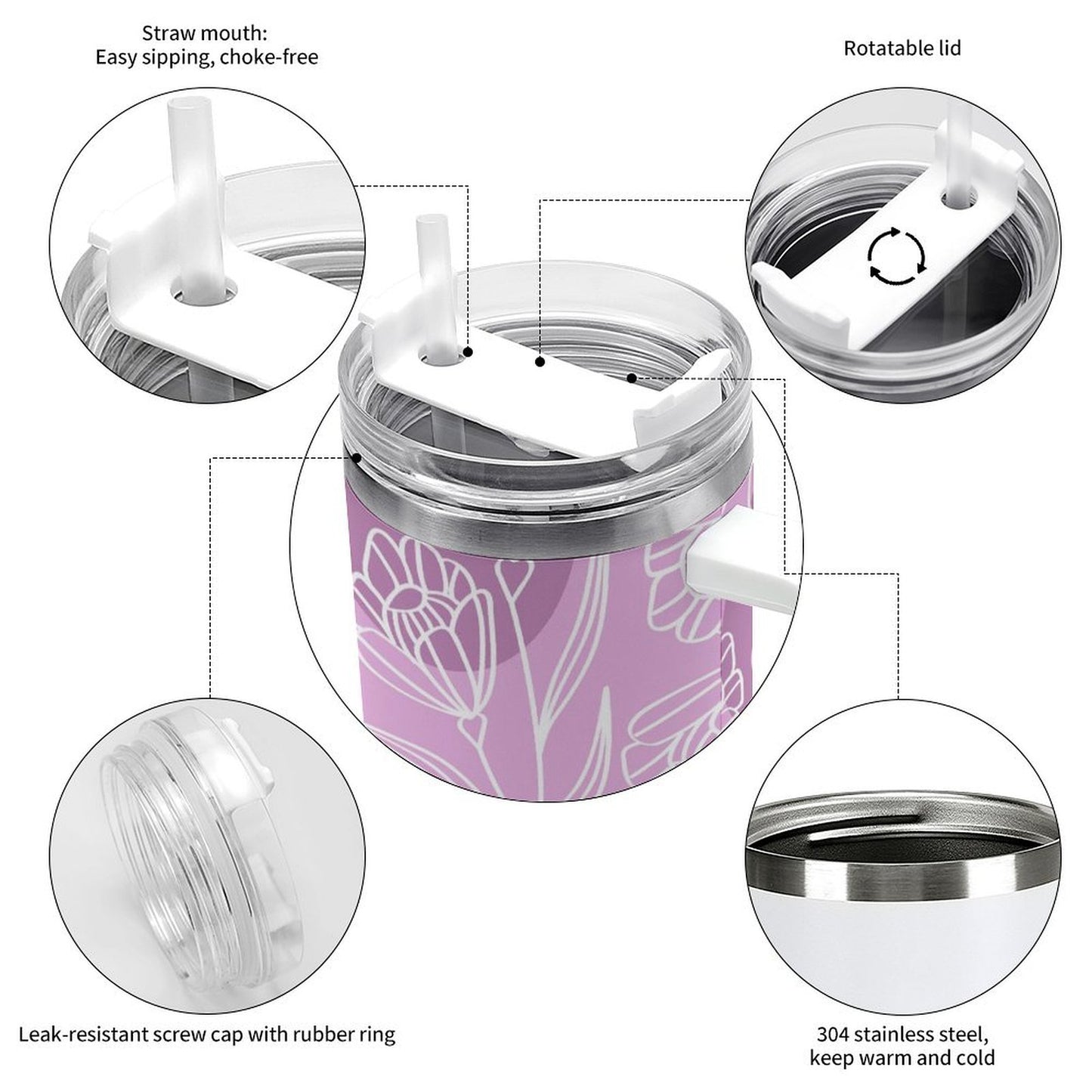 PHDT00373 POD US Local Tumbler 40 oz Large Capacity Car Cup Flowers, Pink Purple, Carving