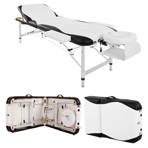 UK Local Massage Table Couch Bed Aluminium Tattoo Spa Reiki Portable Folded 3 Section With Premium PU Leather And 5 Cm High Density Multi-Layer Foam Headrest Arm Support And Carrying Bag