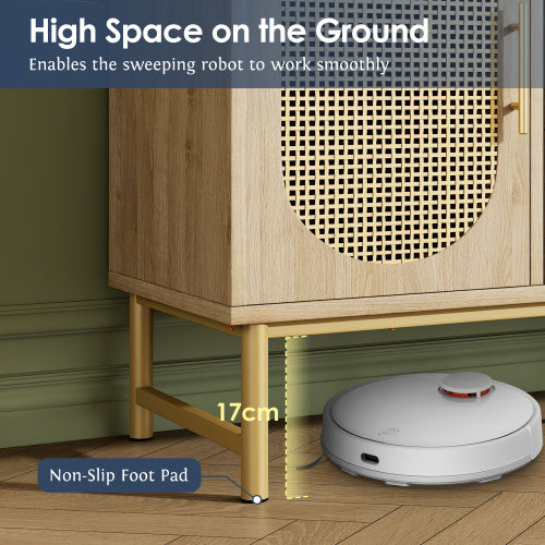 UK Local Rattan Sideboard Storage Cabinet With 2 Doors 3 Drawers, Storage Cabinet For Living Room, Bedroom, And Hallway, Metal Handles, Adjustable Shelves, Anti-Tip, 120 X 40 X 74 Cm, Oak