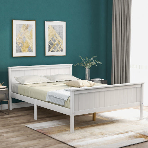 UK Local Wooden Bed Frame With Headboard And Footboard, Pine Wood Bed For Kids Bedroom, Ivory
