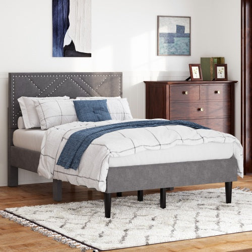 US Local Queen Bed Frame, Linen Storage Headboard, Strong And Stable, No Noise,Under Bed Storage, No Box Spring,Weight 396.8lbs