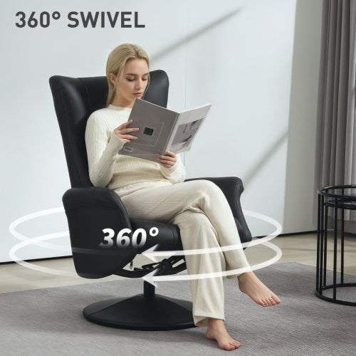 UK Local HOMCOM Swivel Recliner Chair With Footstool, PU Leather Recliner Armchair With Adjustable Back And Steel Frame, Reclining Chair Lounge With Flared Armrests For Living Room, Black